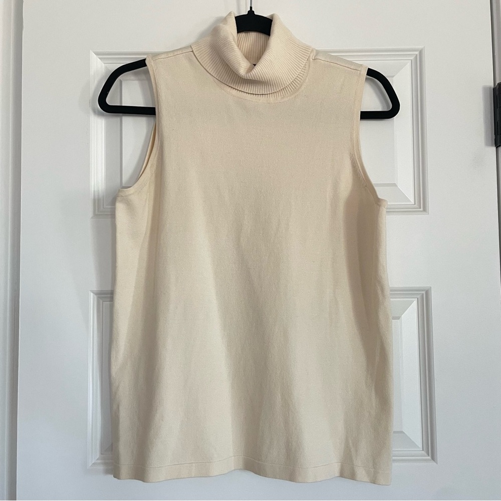 Chico's Sleeveless Silk Blend Turtleneck Tank Top Cream